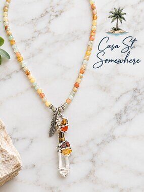 Baby Wand Crystal Point Pendant Necklace – Calcite, Citrine, Tiger’s Eye & Carne